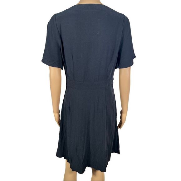 NWT Madewell Women's Black Surplice Neck Pleated Waist True Wrap Mini Dress 4 - Picture 6 of 9